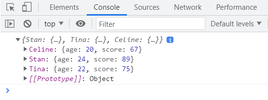 Console log output