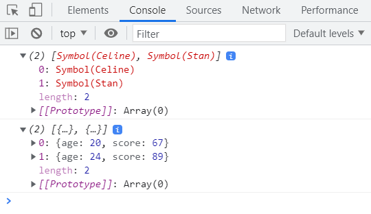 Console log when mapping by symbol value to get object properties