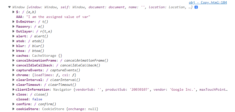 Top-level saving to global window object: example output 1