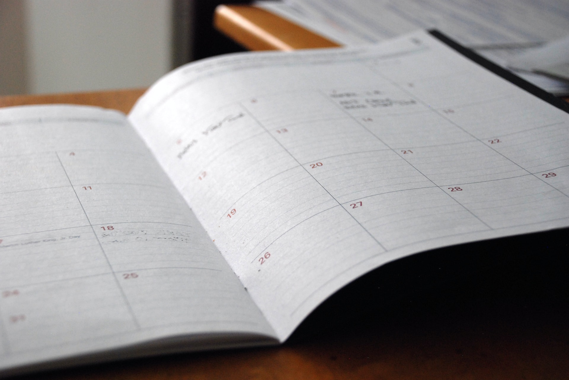 An open calendar