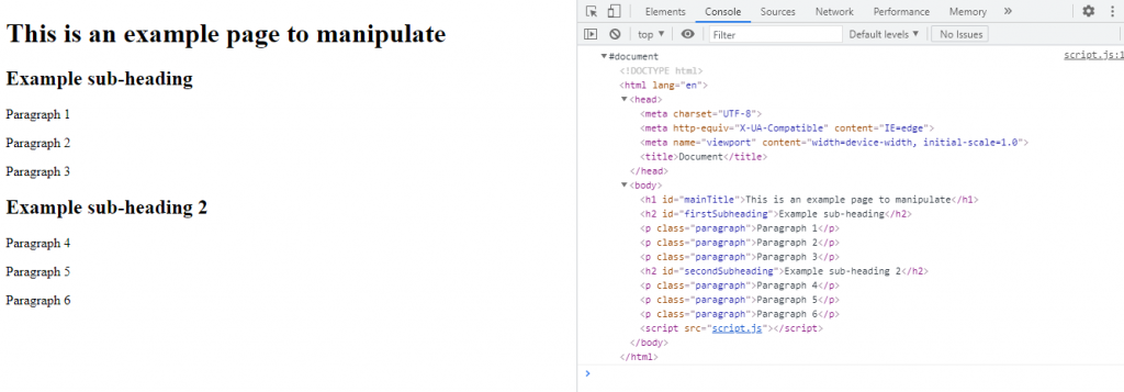 The HTML file displayed in the browser