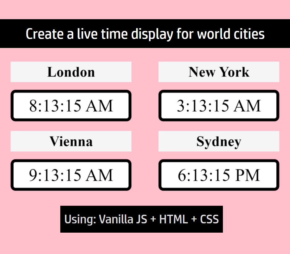 Create a live time display from different world cities