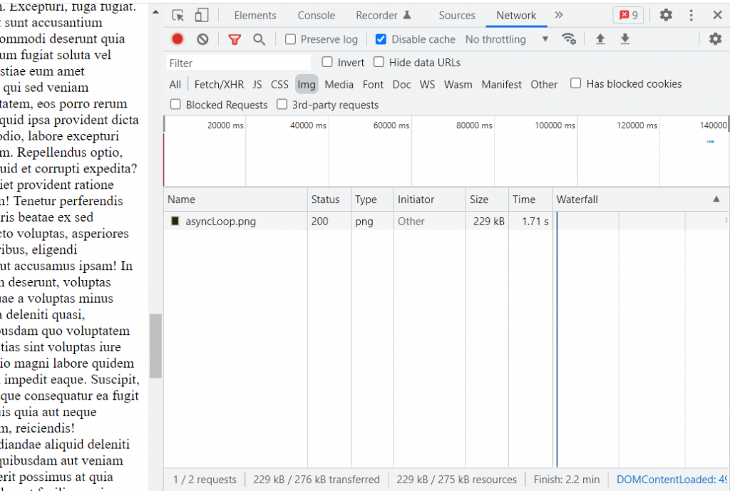 Lazy loading example: After scrolling to halfway down the page