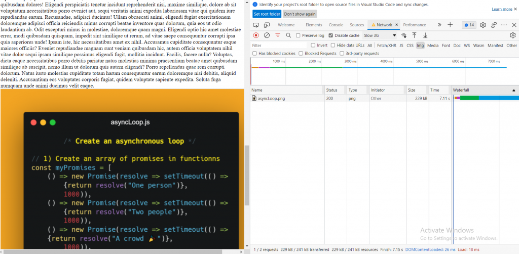Lazy loading example: The image has loaded before entering the viewport